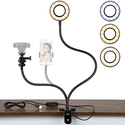 AMWS01 Selfie Ring Light with Webcam Mount for Logitech C925e, C922x, C930e, C922, C930, C920, C615, Brio 4K