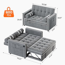 Load image into Gallery viewer, Amada 3 in 1 Convertible Sleeper Sofa Bed, Futon Couches for Living Room with USB Ports&amp;Side Pocket | Adjustable Backrest| Velvet Fabric | Pull Out Couch | Loveseat | Sectional Sofa Bed, Grey
