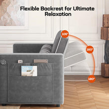 Load image into Gallery viewer, Amada 3 in 1 Convertible Sleeper Sofa Bed, Futon Couches for Living Room with USB Ports&amp;Side Pocket | Adjustable Backrest| Velvet Fabric | Pull Out Couch | Loveseat | Sectional Sofa Bed, Grey
