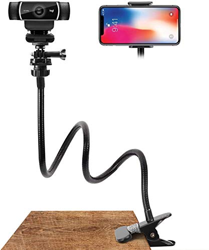 AMWS03 Webcam Stand and Phone Holder for Cell Phone 11 Pro XS Max XR X 8 7 6 Plus and Logitech C925e, C922x, C930e, C922, C930, C920, C615, Brio