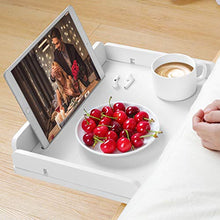 Load image into Gallery viewer, AMBS03 Bedside Shelf with Cable Management &amp; Cup Holder, Use as Snack Table (White)
