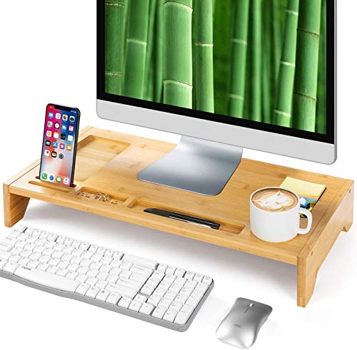 AMBMS01-0 Bamboo Monitor Stand Riser for Home, Office Computer, Laptop