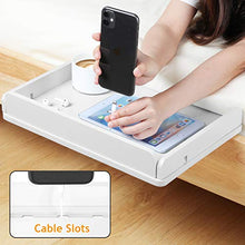 Load image into Gallery viewer, AMBS03 Bedside Shelf with Cable Management &amp; Cup Holder, Use as Snack Table (White)
