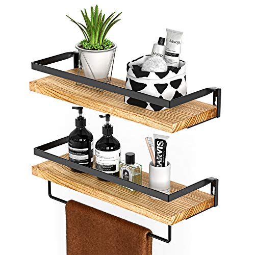 2-Tier Wood Shelf with Hooks Rustic Wall Mount Rack for Kitchen Bathroom  Bedroom